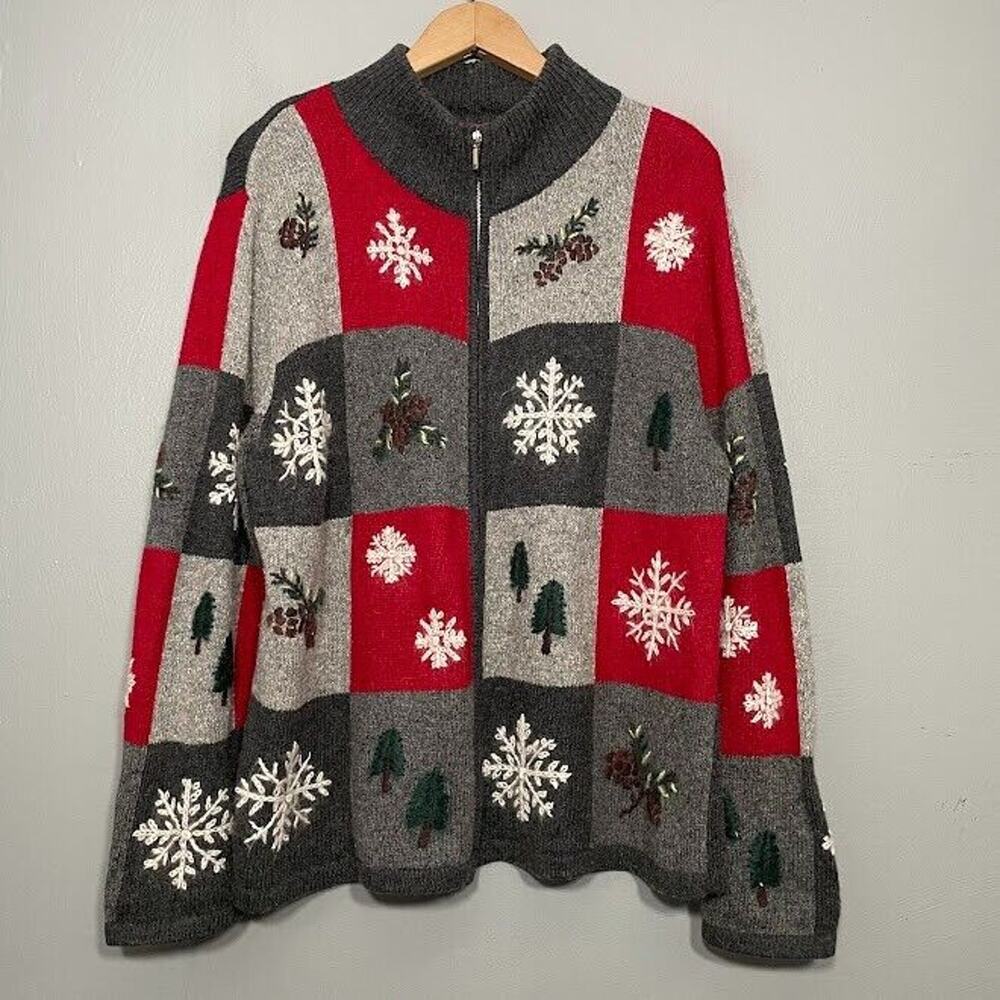 Holiday Lodge Cardigan Size XL 18 Wool Angora Grandma Sweater Country Christmas